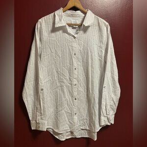 Sigrid Olsen Button Up Shirt Women’s Size L White Silver Lightweight Cotton Chic